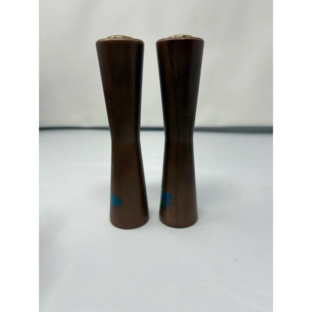 Vintage MCM wooden salt and‎ pepper shakers Florida Danish modern flamingo palm